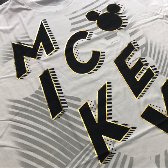 Disney Parks Men Graphic Tshirt Mickey Mouse White Black Gold NEW - Picture 9 of 11